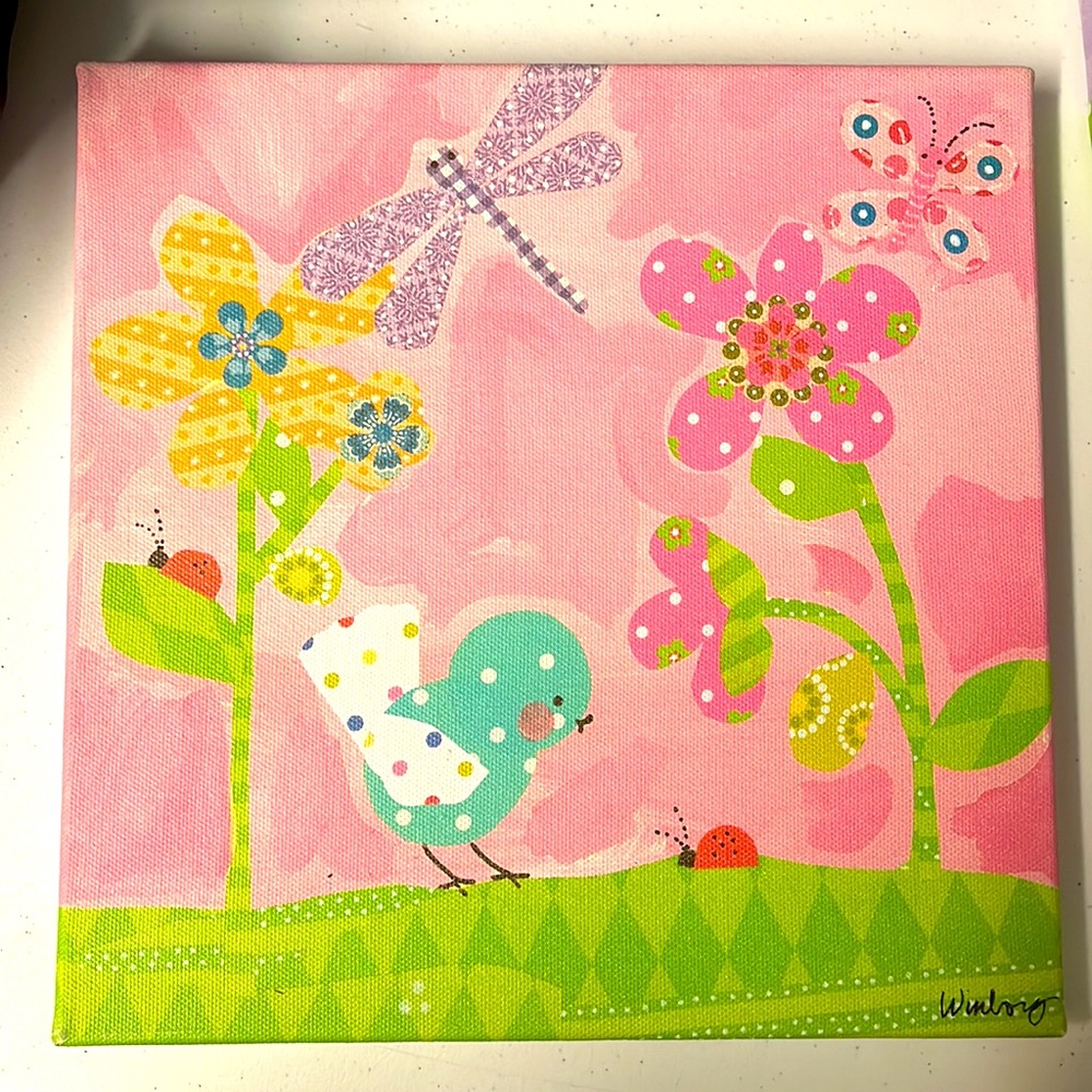 Set of 2 10x10 square canvas wall decor, pink, lavender, yellow pastel colors